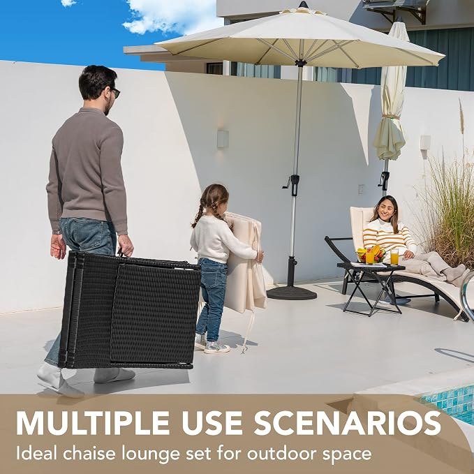 Devoko Patio Chaise Lounge Sets Outdoor Rattan Adjustable Back 3 Pieces - Image 7