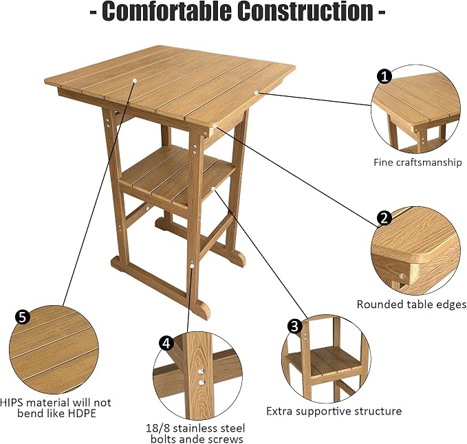Poly Lumber Outdoor Bar Table, Durable HIPS Material, Weather Resistant - Image 5