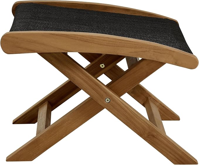 Modway Vienna Outdoor Patio Teak Wood Folding Ottoman in Natural Black - Image 6
