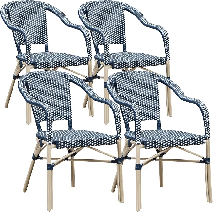 PURPLE LEAF Outdoor Dining Chair Set of 4 Hand-Woven Aluminum Rattan Chair by PURPLELEAF