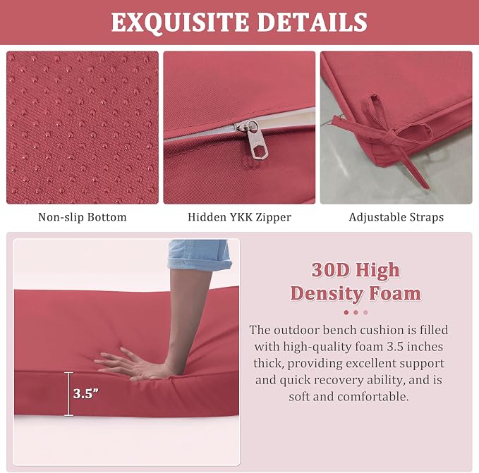 Premium Outdoor Bench Cushions for Patio Furniture 3.5inches Memory Foam Bench - Image 5
