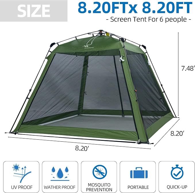 Pop Up Screen House Gazebo 8.2'x8.2'x75'', 4-6 Person Portable Screen Room - Image 7