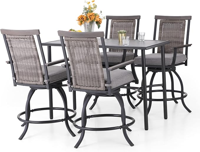 PHI VILLA 5 PCS Outdoor Counter Height Table and Chairs, Swivel Outdoor Bar by PHIVILLAThepioneerofcomfortablehouseholdsupplies