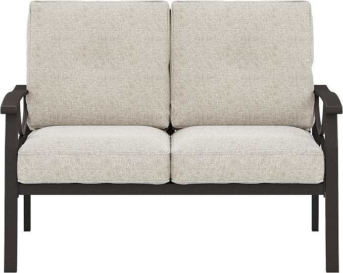 RoyalCraft Patio Loveseat, All-Weather Outdoor 2 Seats Sofa Couch, Khaki Metal - Image 7