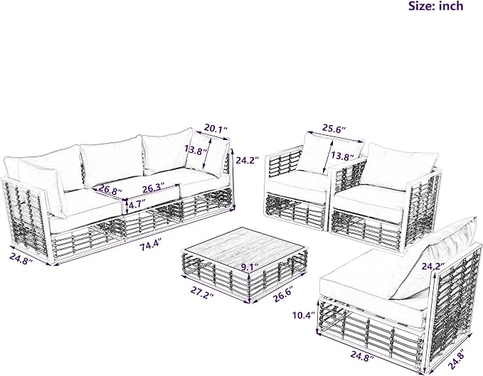 7-Piece Metal Patio Sectional Sofa Set, Free Combination Sofa Set - Image 3