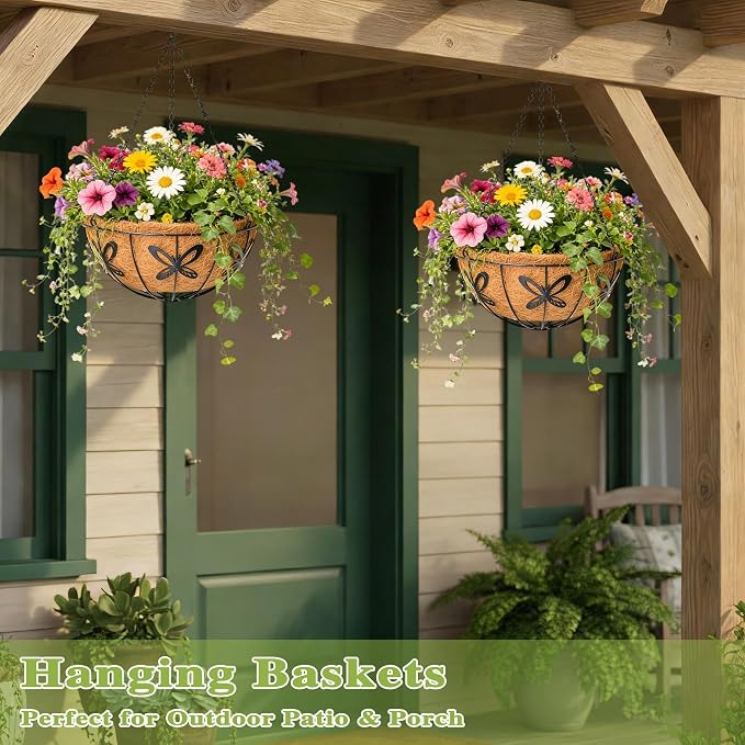 4 Pack 14 Inch Hanging Baskets for Plants Outdoor Metal Hanging Planter Hanging - Image 7