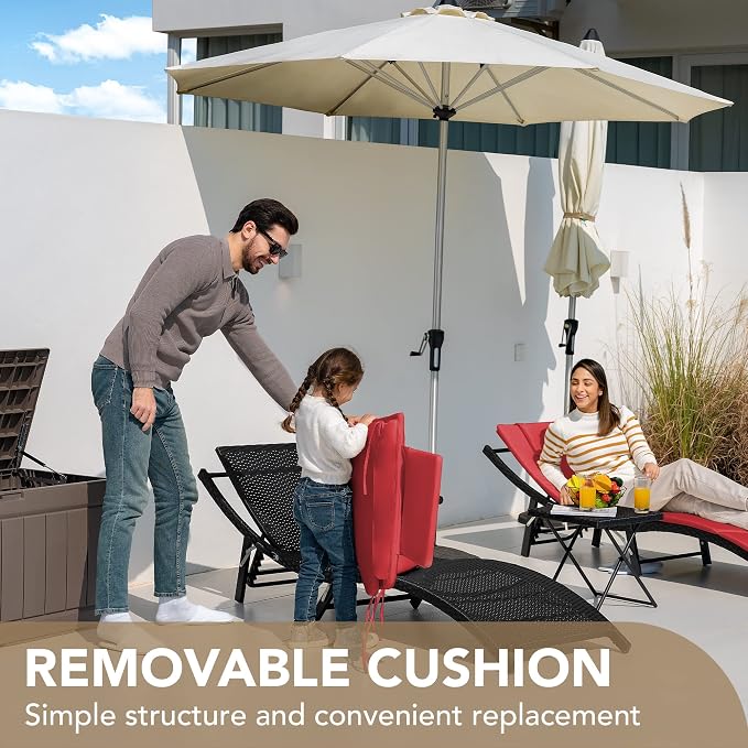 Devoko Patio Chaise Lounge Sets Outdoor Rattan Adjustable Back 3 Pieces - Image 7