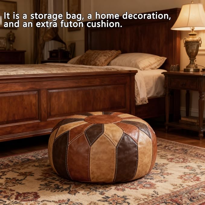 Thgonwid Unstuffed Moroccan Faux Leather Pouf Ottoman - Image 5