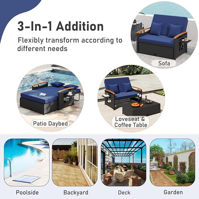 Moccha Outdoor Wicker Daybed, Patio Rattan Loveseat Sofa w/ 4-Level Adjustable - Image 6