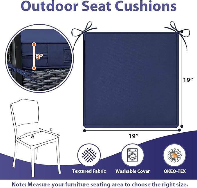 Outdoor Chair Cushions Set of 4 -Waterproof Outdoor Seat Cushions - Image 6