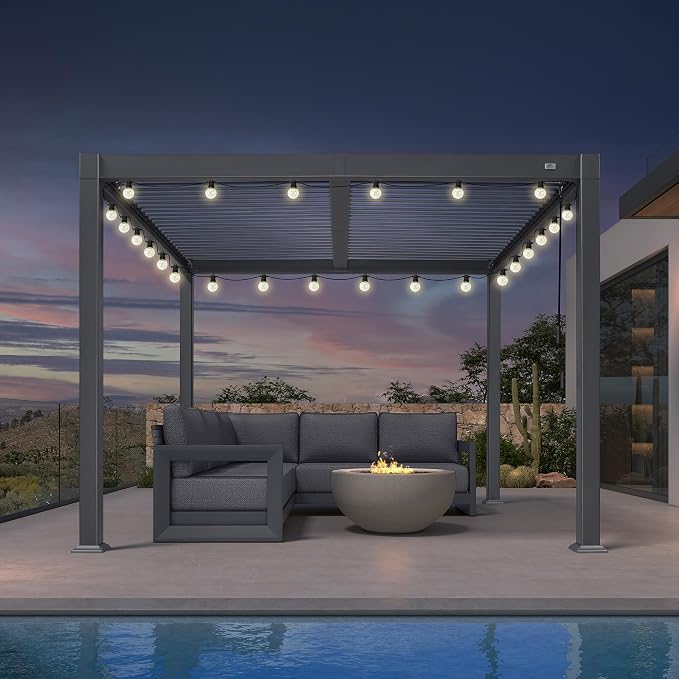 PURPLE LEAF Louvered Pergola w/Light 10' x 10' Aluminum Outdoor Pergola by Unknown