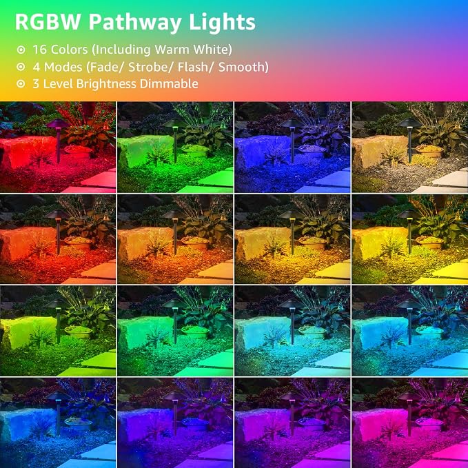 SUNVIE RGBW Low Voltage Pathway Lights 3W Color Changing Landscape Lights - Image 2