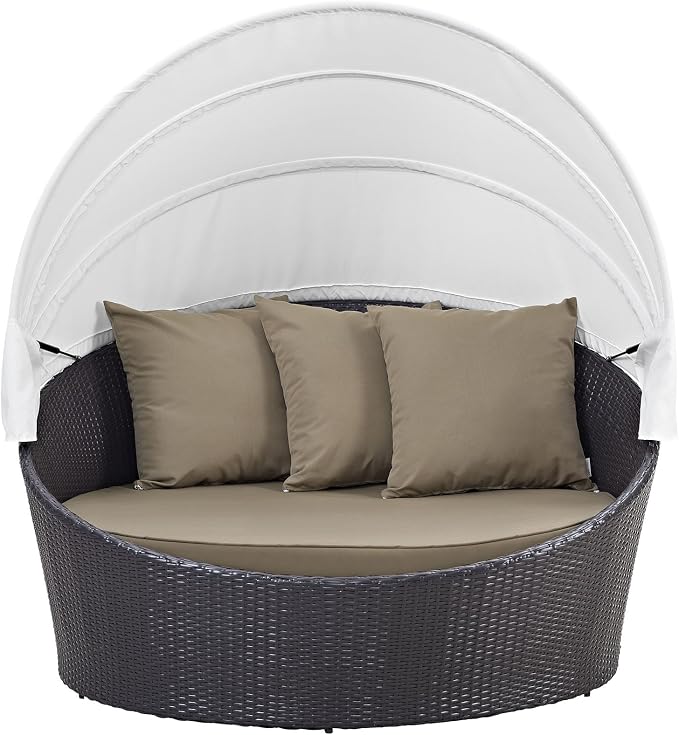 Modway Convene Wicker Rattan Outdoor Patio Retractable Canopy Round Poolside - Image 6