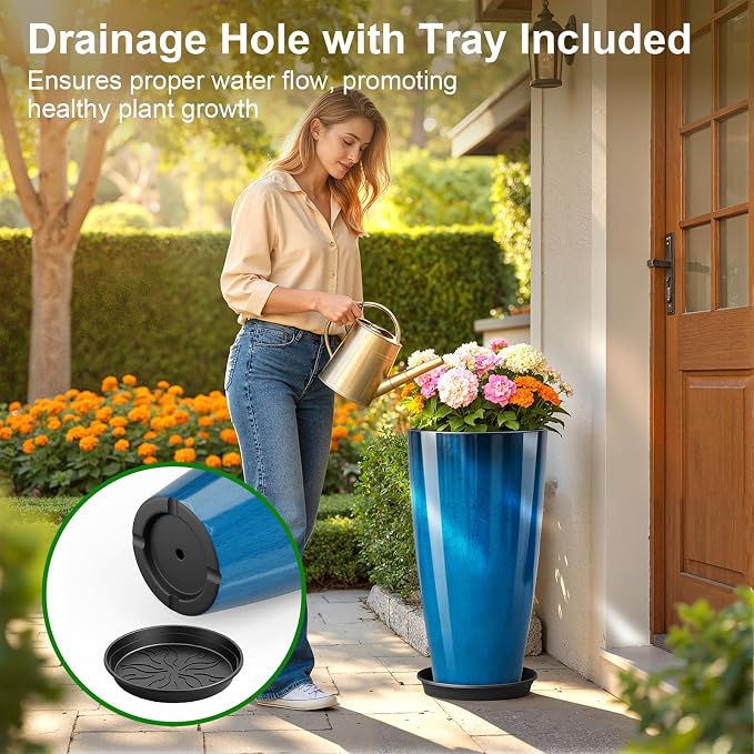 QCQHDU 21 inch Tall Planters for Outdoor & Indoor Plants, Home Decor - Image 5