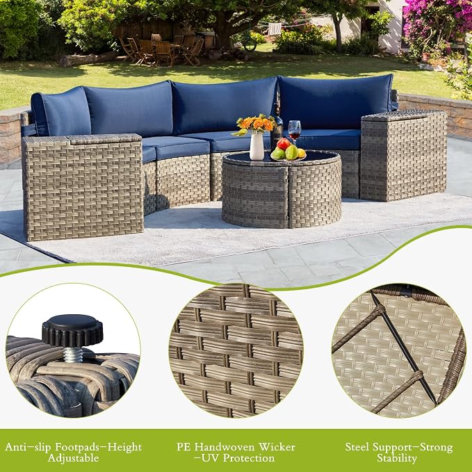 ECOTOUGE 9 Piece Outdoor Patio Half Moon Furniture, Patio Sectional - Image 5