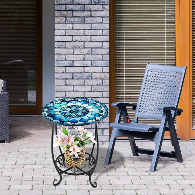 Outdoor Side Table Round Small Mosaic Patio Accent Indoor End Plant Coffee Tea - Image 6