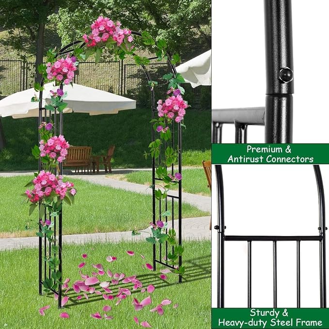 LDAILY Moccha Garden Arch Arbor Trellis, 7.2Ft Outdoor Steel Arbor - Image 6