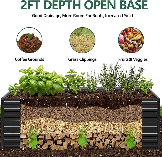 Vengarus 4x2x2FT Galvanized Raised Garden Bed Kit, Outdoor Metal Planter Box - Image 4
