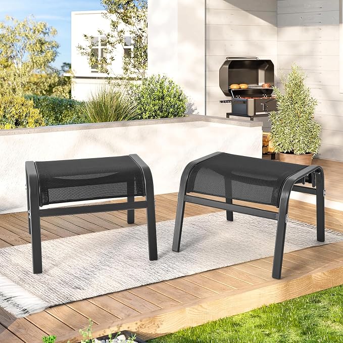 ONBRILL Outdoor Ottoman Foot Rest Set of 2, Textilene Fabric Outdoor Footstool - Image 9