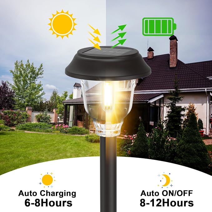 Solar Lights Outdoor Waterproof, 6 Pack Metal Glass Solar Pathway Lights Outdoor - Image 5