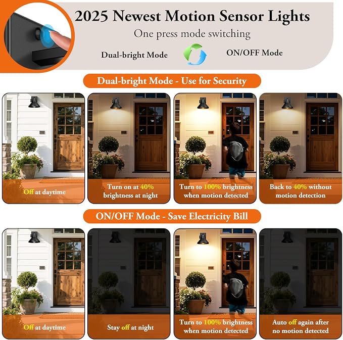 Brightever Motion Sensor Outdoor Wall Lights, Dusk to Dawn Porch Lights Outdoor - Image 3