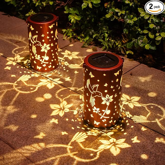 2 Pack Solar Lanterns Outdoor Waterproof Hummingbirds Birthday Gifts by DIBIEECN