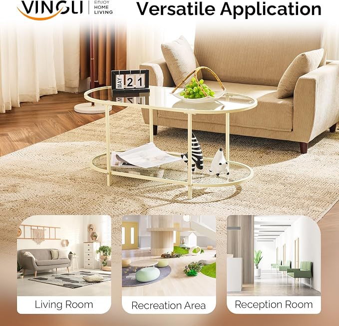 VINGLI 38" Glass Coffee Table, Oval Coffee Tables - Image 7