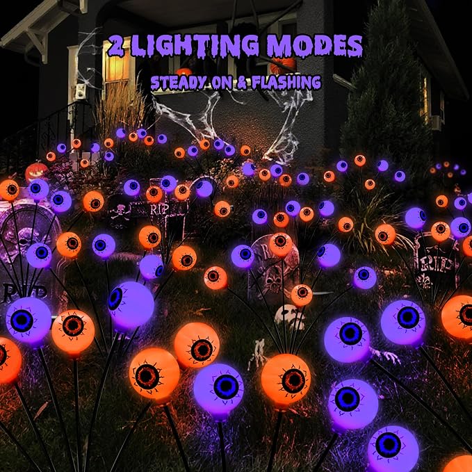 BrizLabs 6 Pack 36 LED Halloween Solar Eyeball Lights, 2 Modes Outdoor - Image 2