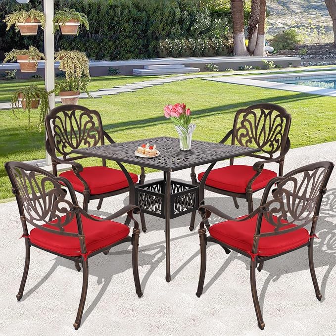 Grepatio 5 Piece Cast Aluminum Patio Dining Set Outdoor Furniture Set Patio - Image 7