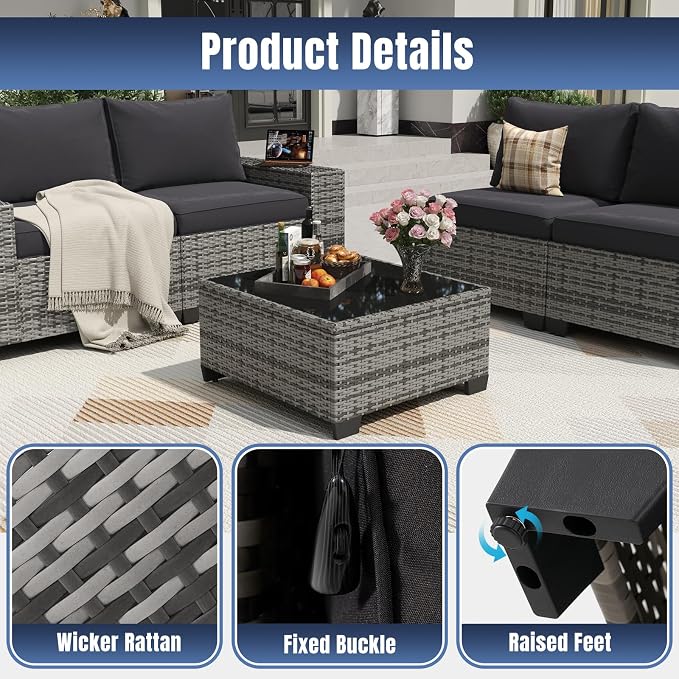 Aoxun 6 Pieces Patio Furniture Set Wicker Rattan Outdoor Sectional Conversation - Image 6