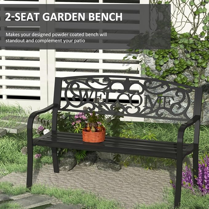 Outsunny 50" Outdoor Metal Welcome Bench, Garden Bench - Image 4
