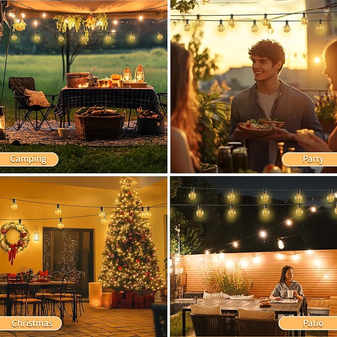 Outdoor String Lights with Remote, 100ft 50 LED Bulbs Dimmable Patio Lights - Image 6
