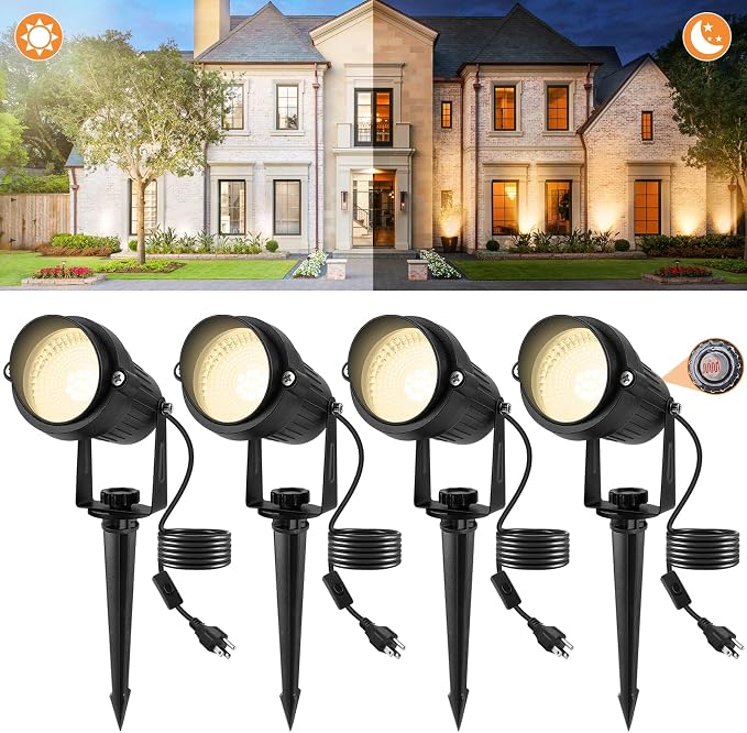 Dusk to Dawn Outdoor Lighting, 3000K Warm White LED Landscape Spotlights by CREPOW