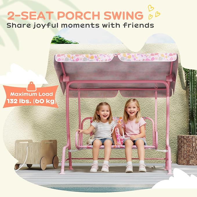 Qaba Kids Patio Swing, 2-Seater Outdoor Porch Swing Chair - Image 4