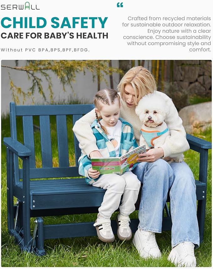 SERWALL Outdoor Glider Bench Set of 4, HDPE Weather-Resistant Swinging Bench - Image 3