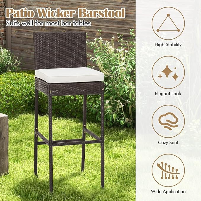 COSTWAY Outdoor Wicker Bar Stools Set of 2, Footrest and Backrest, Rattan - Image 4