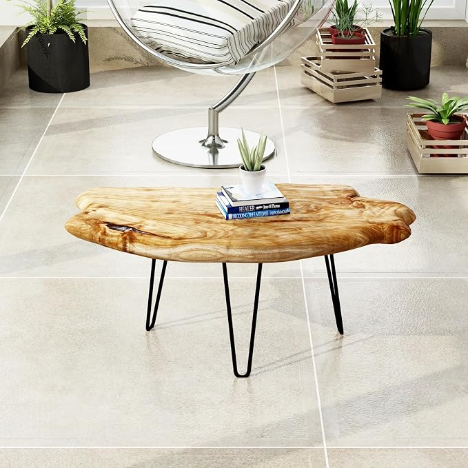 WELLAND Live Edge Cedar Wood Coffee Table Metal Hairpin Legs 32.5" W x 17" D x - Image 4