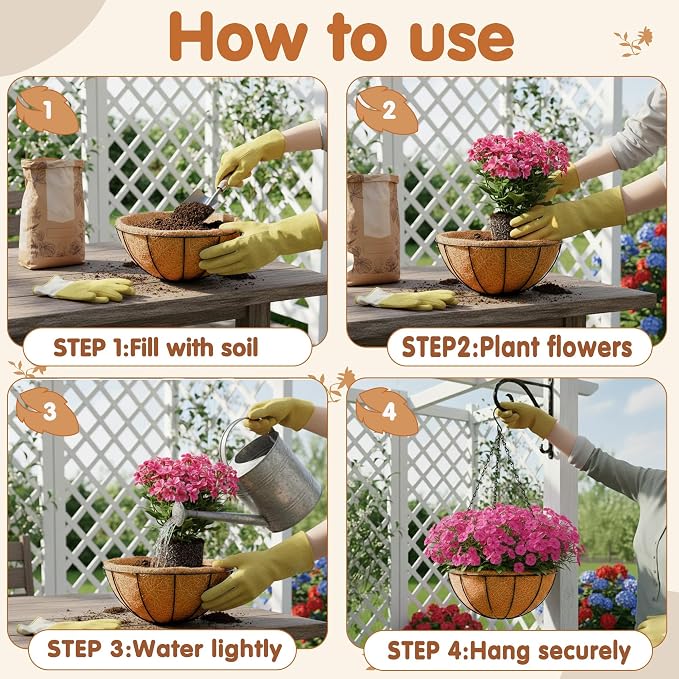 Metal 10 inch Round Planter, 4 Pack Hanging Wire Basket - Image 5