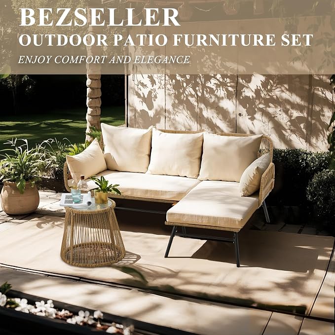 Bezseller 3-Piece Outdoor Patio Furniture Set – L-Shaped Rattan Sectional Sofa - Image 5