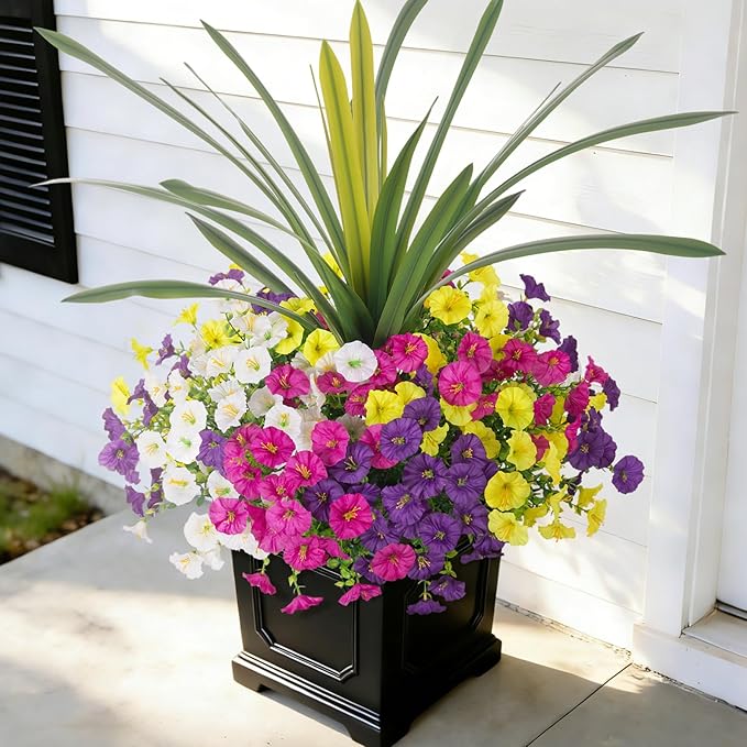 Artificial Flowers for Outdoors Fake Plants Outside, 12 Bundles Silk Morning by INXUGAOArtificialFlowers