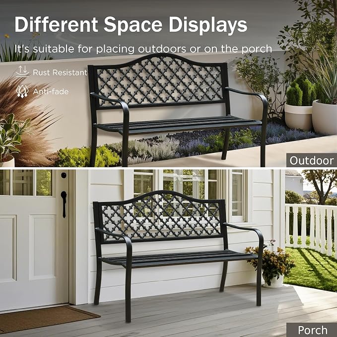 PHI VILLA 50" Outdoor Garden Patio Metal Bench - Image 6