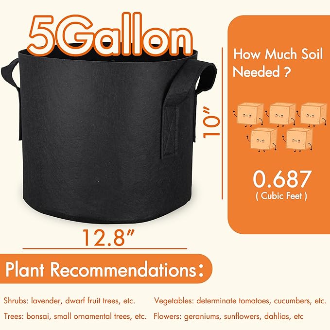 Gardzen 6-Pack 5 Gallon Grow Bags, Aeration Fabric Pots - Image 7
