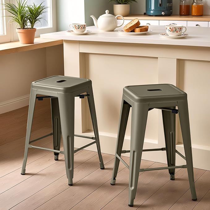 Furmax 24 Inch Metal Bar Stools Set of 4, Counter Height Bar Stools Height High - Image 2