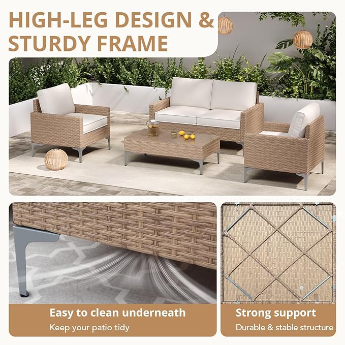 4-Piece Patio Furniture Set, Outdoor Wicker Sectional Sofa - Image 6