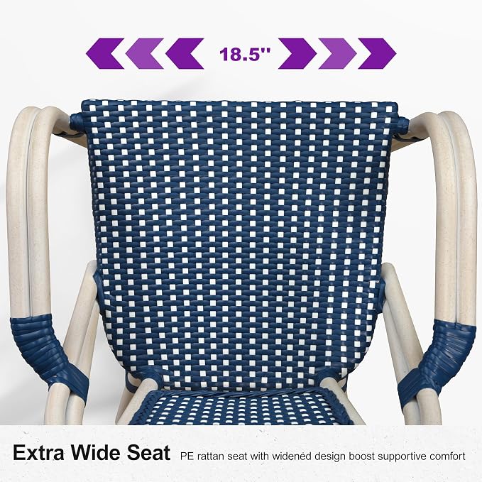 PURPLE LEAF French Bistro Chairs Set of 2 Aluminum Wicker Rattan Hand-Woven - Image 5