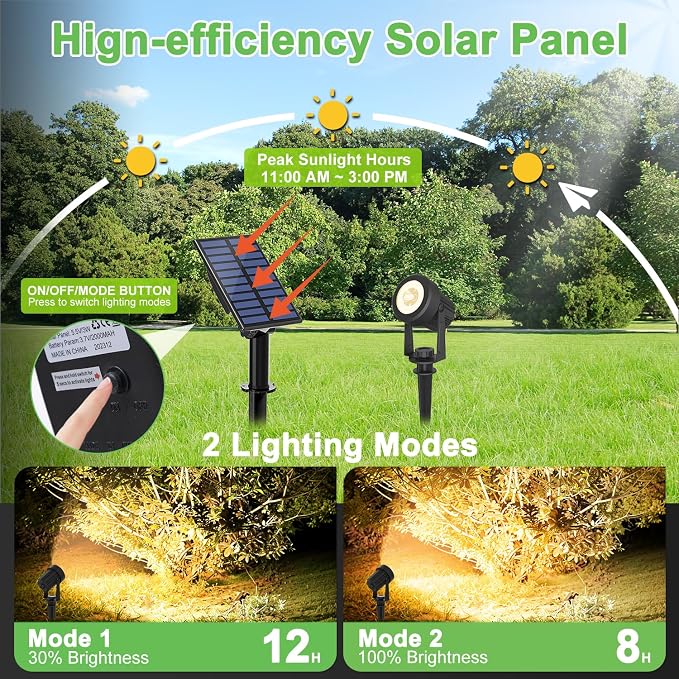 Solar Spotlights Outdoor Waterproof, Warm White Landscape Spotlights, - Image 7