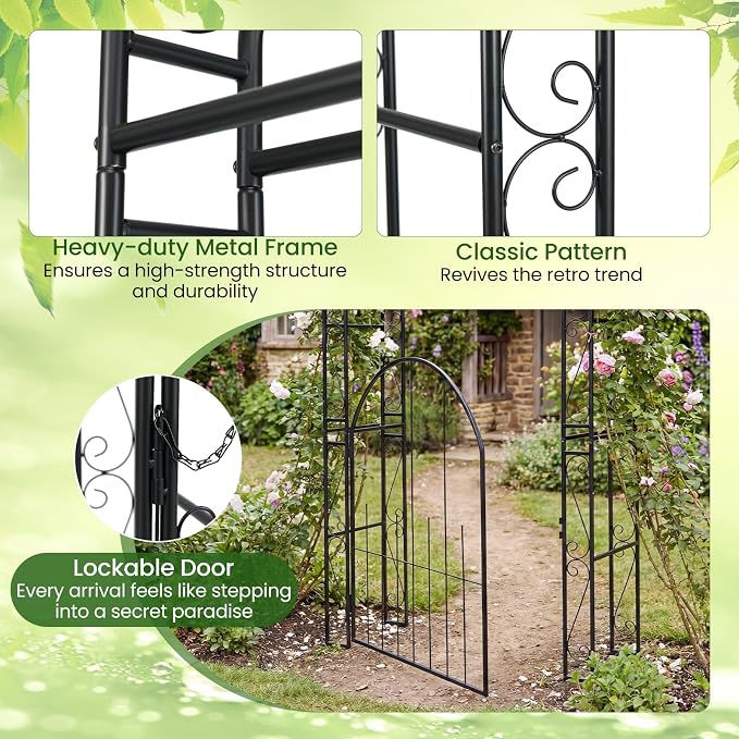 Giantex 84'' Garden Arbor with Gate, Heavy-Duty Metal Arch Trellis - Image 5
