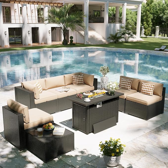 Aoxun Patio Furniture Set with Fire Pit Table, 8 Piece Outdoor Sectional Sofas - Image 8