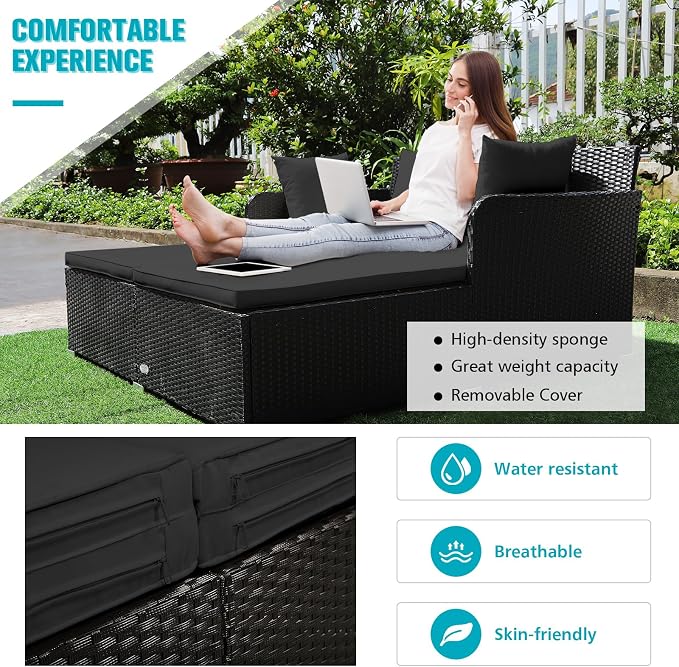 RELAX4LIFE Rattan Patio Outdoor Daybed, Wicker 2-Person Sunbed Loveseat - Image 4
