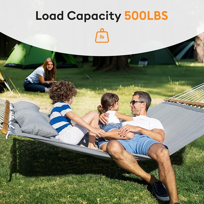 Double Hammock with Spreader Bar & Pillow, Portable 500lbs Capacity - Image 2